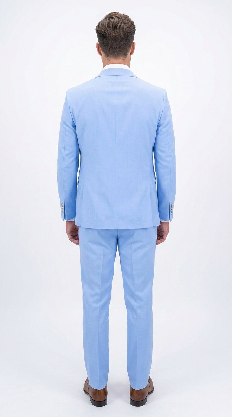 Statement Men’s Light Blue 3 Piece 100% Wool Fashion Suit, Bold Color Formal Wedding Suit