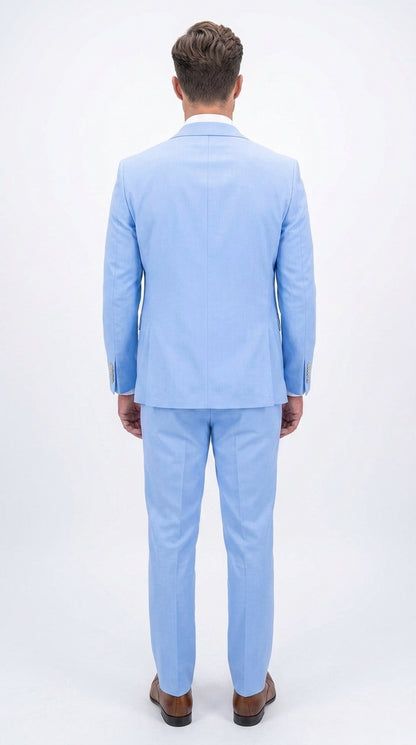 Statement Men’s Light Blue 3 Piece 100% Wool Fashion Suit, Bold Color Formal Wedding Suit