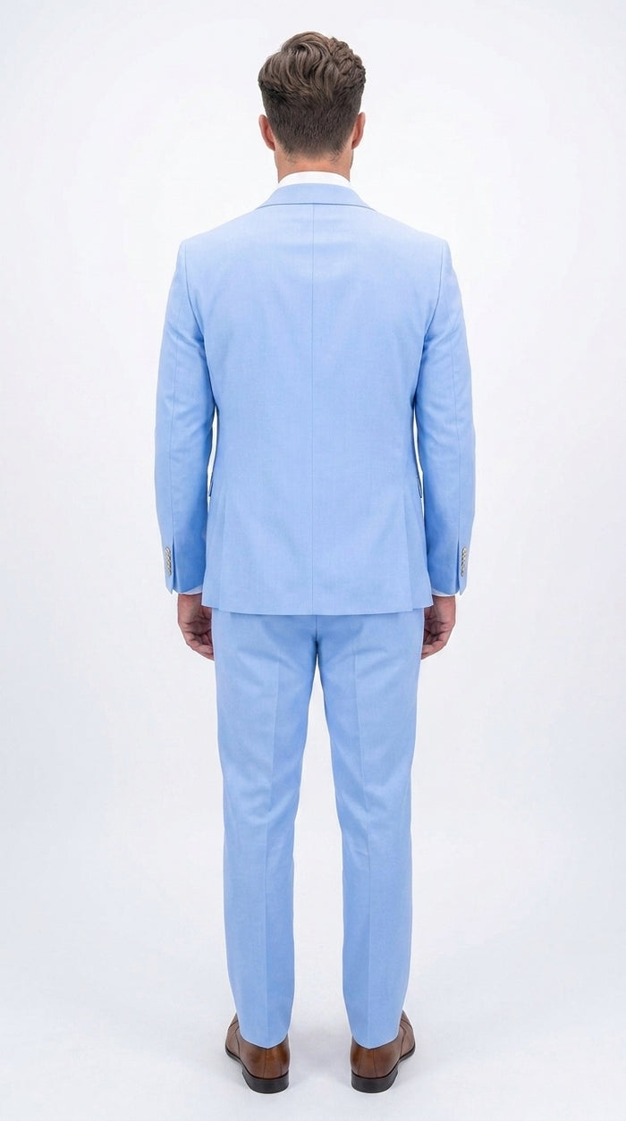 Statement Men’s Light Blue 3 Piece 100% Wool Fashion Suit, Bold Color Formal Wedding Suit
