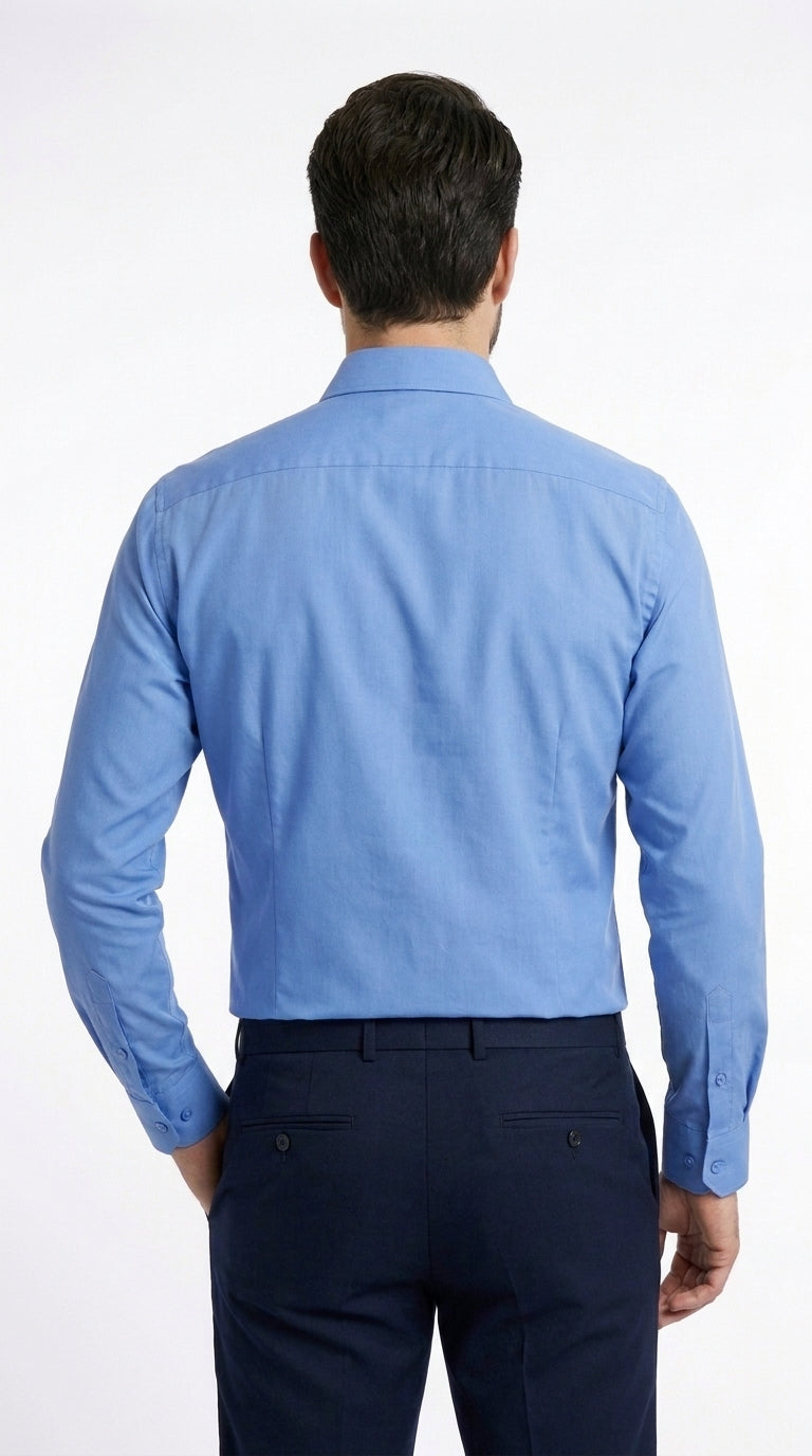 Men’s Azure Blue Dress Shirt with Classic Spread Collar, Formal Prom and Wedding Shirt