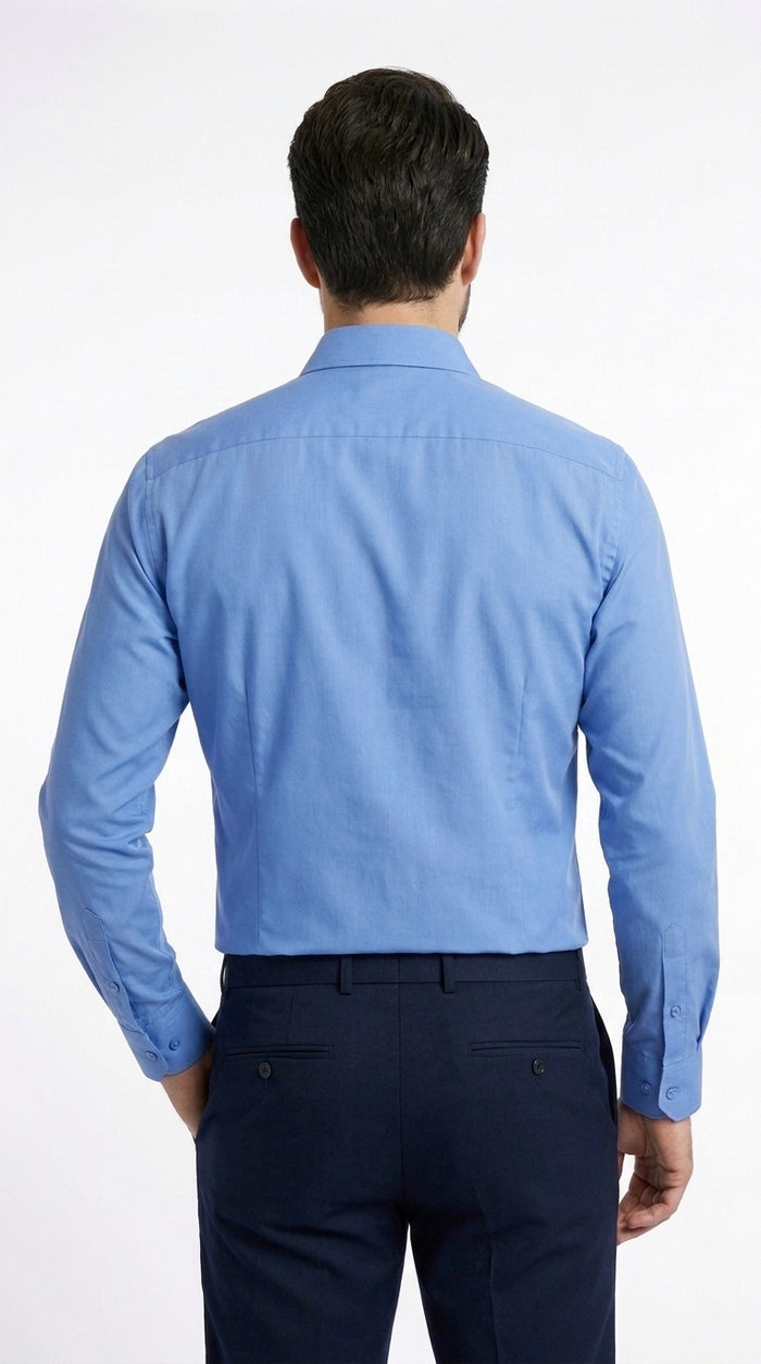 Men’s Azure Blue Dress Shirt with Classic Spread Collar, Formal Prom and Wedding Shirt
