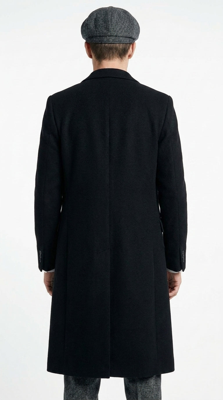 Men’s Grey Peaky Blinders 3 Piece Suit with Black Overcoat and Hat, Thomas Shelby Inspired Costume
