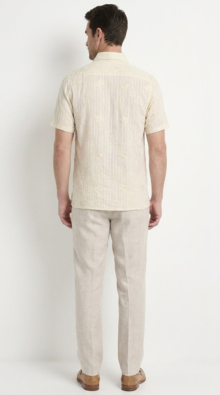 Men’s Cream Abstract Stripe Walking Suit Set, 2 Piece Short Sleeve Casual Summer Outfit