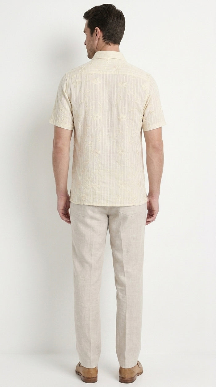 Men’s Cream Abstract Stripe Walking Suit Set, 2 Piece Short Sleeve Casual Summer Outfit