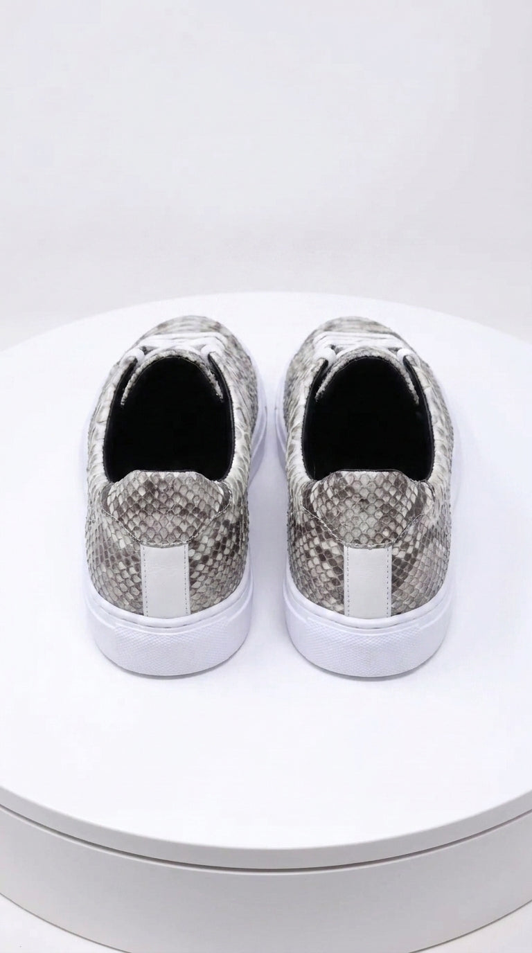 Men’s Natural Genuine Full Python Skin Sneakers, Exotic Lace-Up Casual Shoes