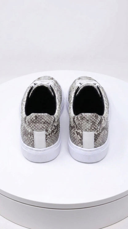Men’s Natural Genuine Full Python Skin Sneakers, Exotic Lace-Up Casual Shoes