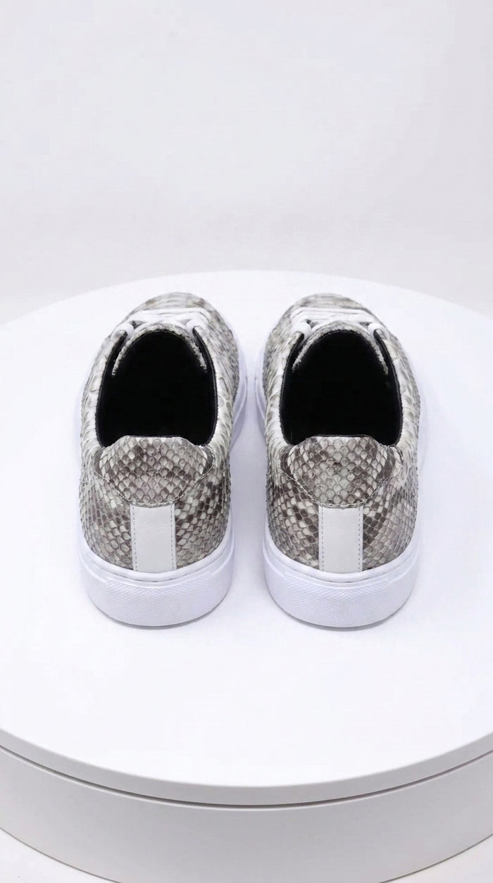 Men’s Natural Genuine Full Python Skin Sneakers, Exotic Lace-Up Casual Shoes