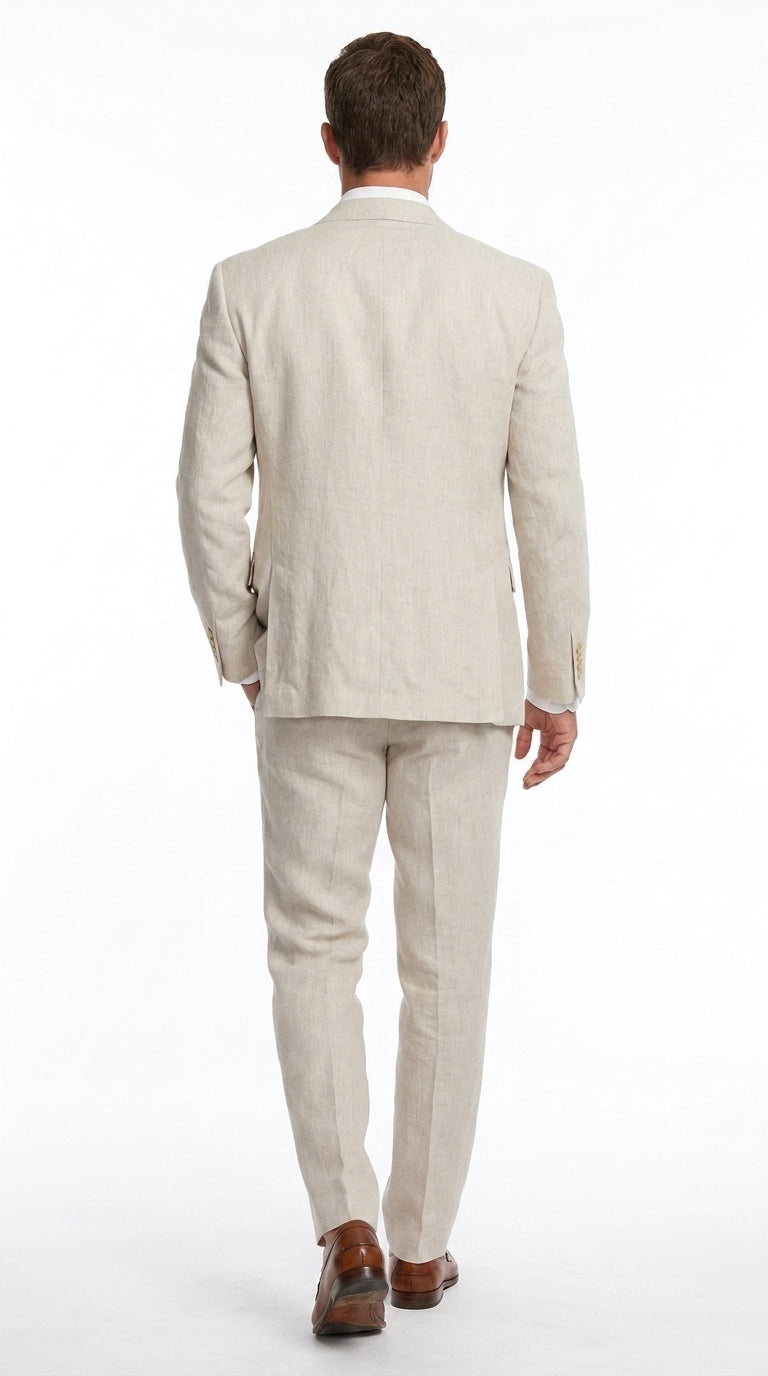 Men’s Natural Sand Linen Suit – Light Tan 2-Piece Summer Beach Wedding Suit