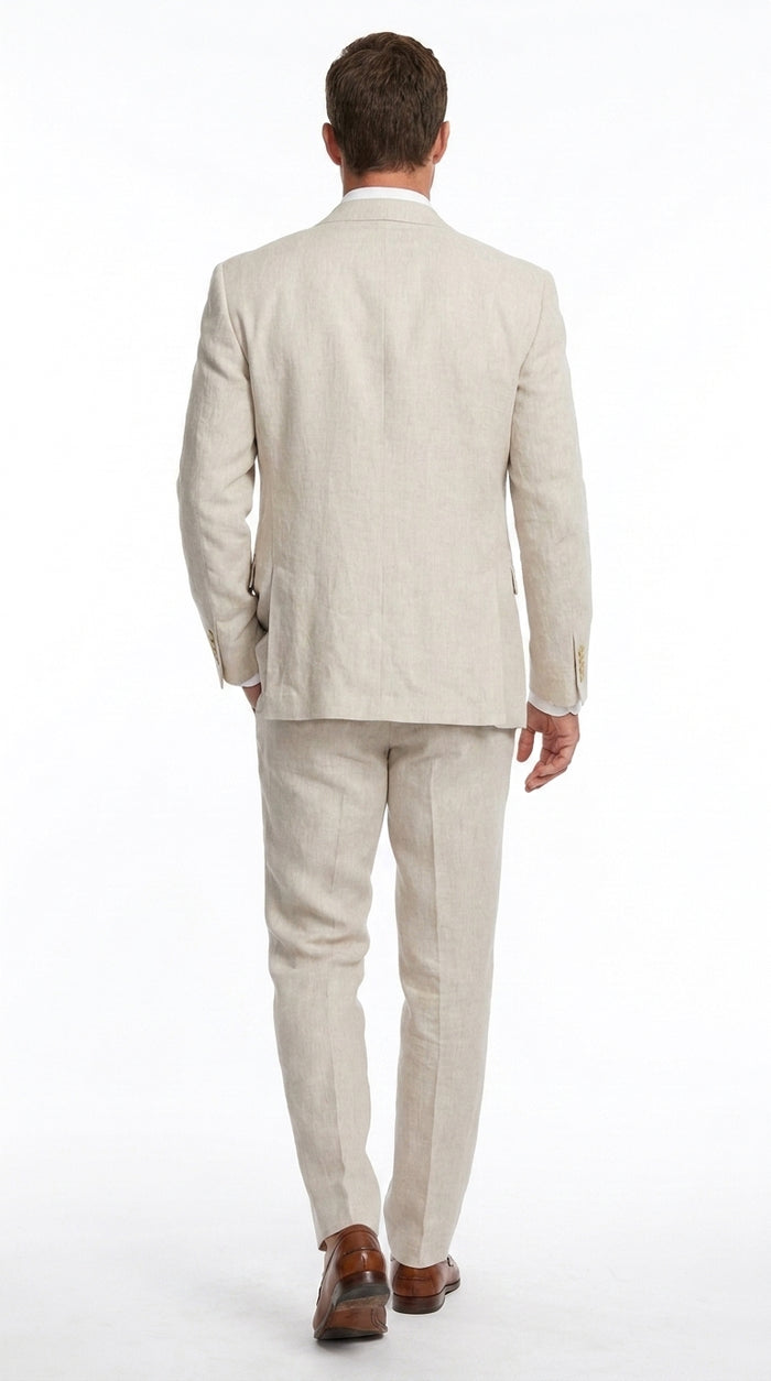 Men’s Natural Sand Linen Suit – Light Tan 2-Piece Summer Beach Wedding Suit