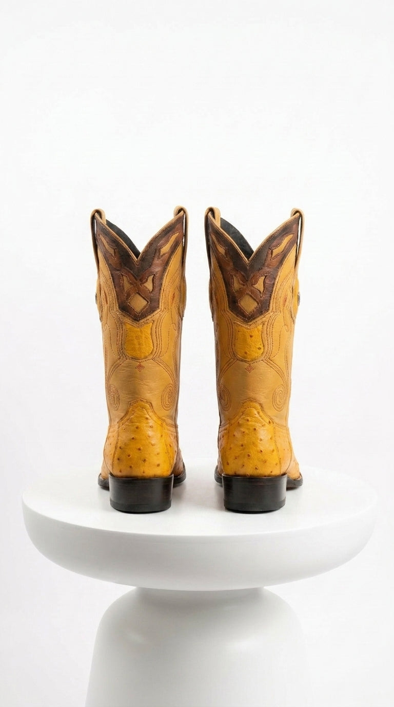 Men’s Wild West Yellow Smooth Ostrich Skin 3X Toe Boots, 29504-A Western Cowboy Dress Boots