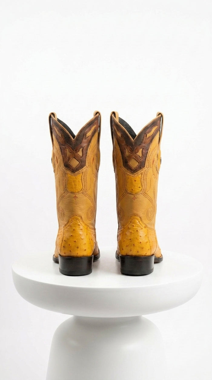 Men’s Wild West Yellow Smooth Ostrich Skin 3X Toe Boots, 29504-A Western Cowboy Dress Boots