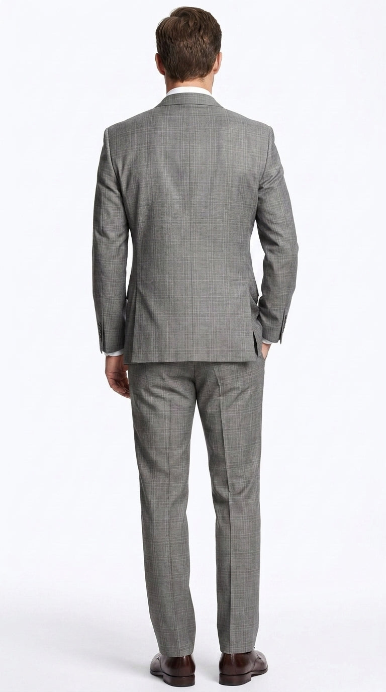 Men’s Gray Sharkskin 2-Piece Suit – Classic Fit Business, Wedding and Formal Suit