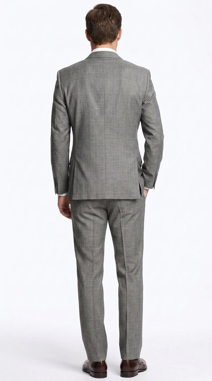 Men’s Gray Sharkskin 2-Piece Suit – Classic Fit Business, Wedding and Formal Suit
