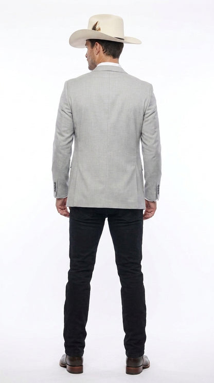Men’s Light Gray Western Suit Blazer with Double-Breasted Vest, Modern Cowboy Formal Jacket Outfit