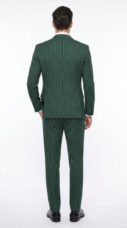 Men’s Hunter Green Great Gatsby Pinstripe Suit, 1920s Gangster 3 Piece Formal Outfit