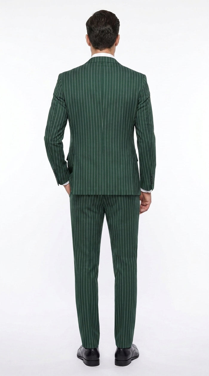 Men’s Hunter Green Great Gatsby Pinstripe Suit, 1920s Gangster 3 Piece Formal Outfit