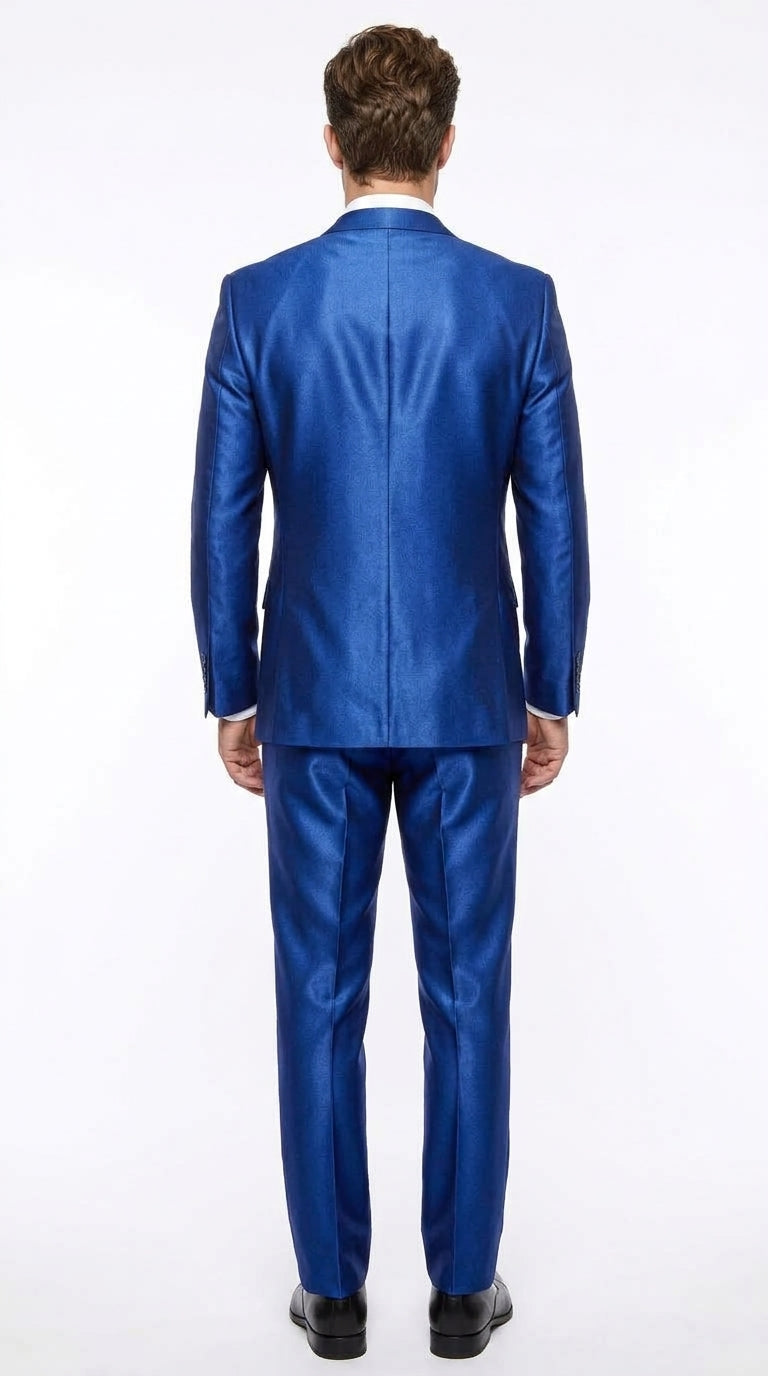 Men’s Royal Blue Shiny Sharkskin Suit, Modern Fit Formal Wedding Prom Dress Suit