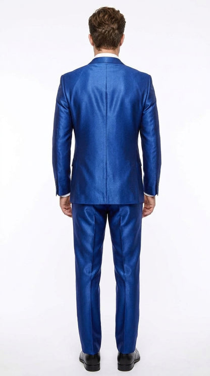 Men’s Royal Blue Shiny Sharkskin Suit, Modern Fit Formal Wedding Prom Dress Suit