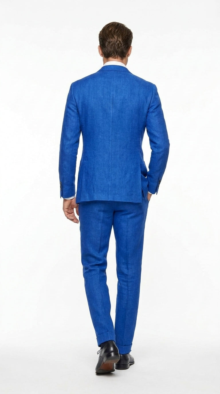 Men's Royal Blue Linen Suit – Modern Fit 2-Piece Tiffany Blue Wedding, Summer & Formal Suit