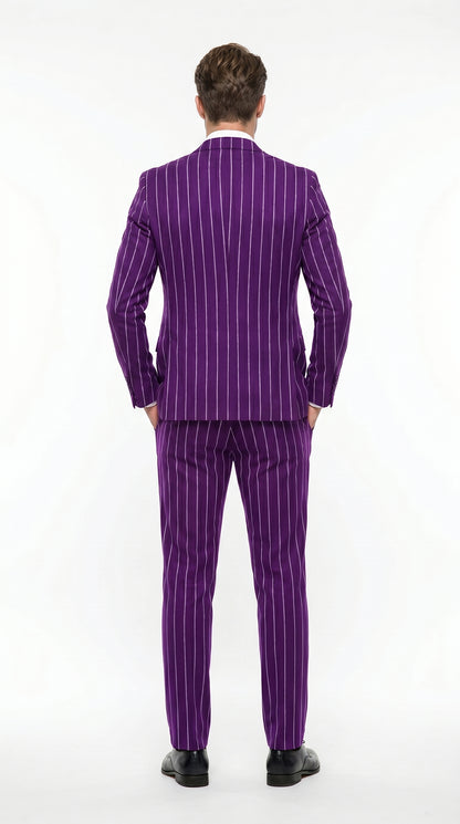 Men’s Purple Pinstripe 1920s Gangster Suit with Jacket, Vest and Pants, Vintage Formal Dress Suit