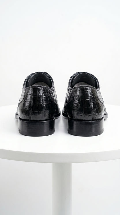 Men’s Los Altos Black Crocodile Dress Shoes with Italian Toe, Exotic Formal Lace Up Shoes