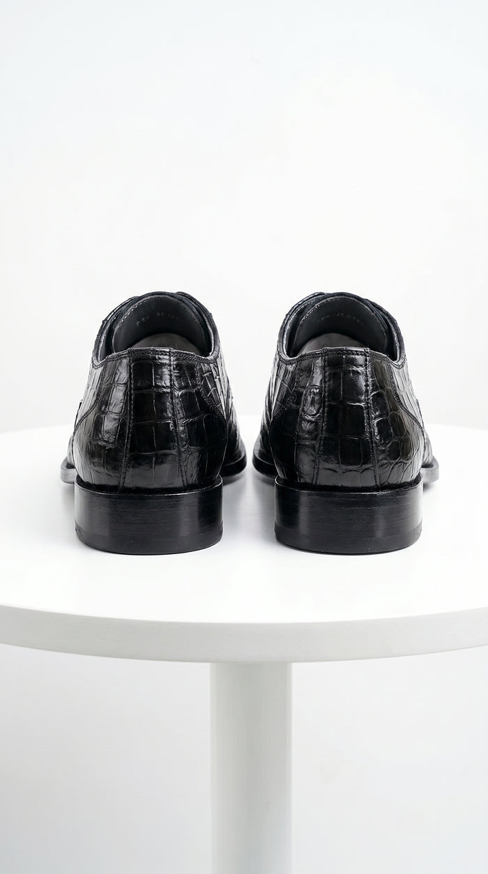 Men’s Los Altos Black Crocodile Dress Shoes with Italian Toe, Exotic Formal Lace Up Shoes