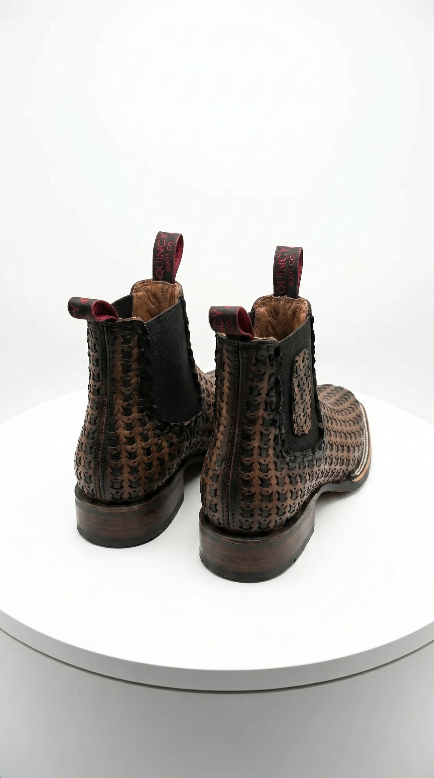Men’s Petatillo Square Toe Boots in Brown and Black, Western Ankle Cowboy Boots