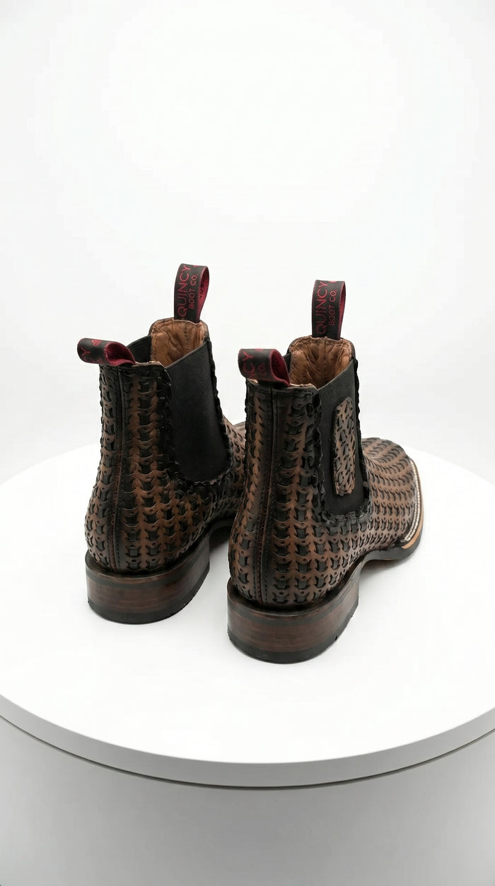 Men’s Petatillo Square Toe Boots in Brown and Black, Western Ankle Cowboy Boots
