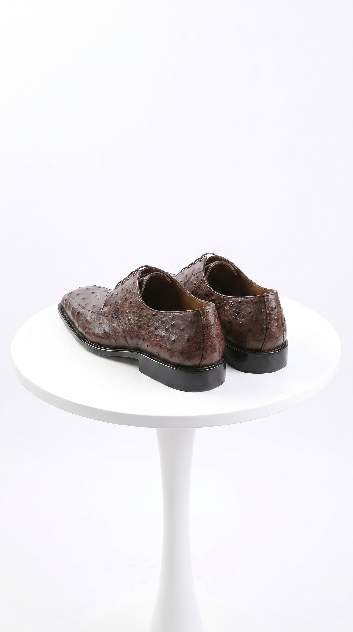 Men’s Los Altos Brown Full Quill Ostrich Dress Shoes with Bicycle Toe and Lace Up Front