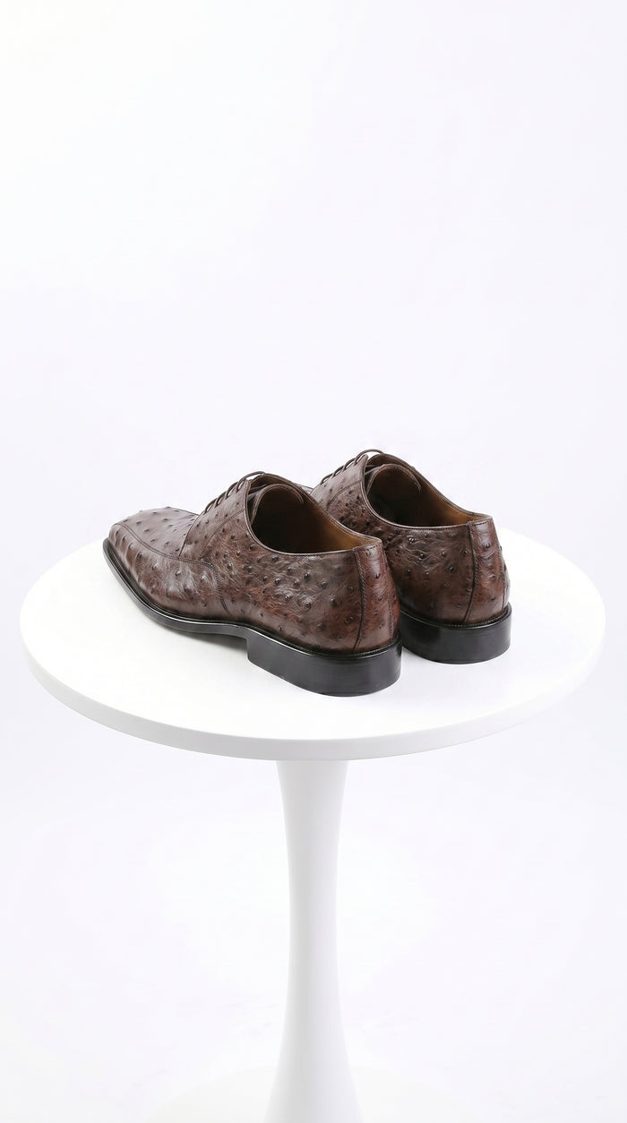 Men’s Los Altos Brown Full Quill Ostrich Dress Shoes with Bicycle Toe and Lace Up Front