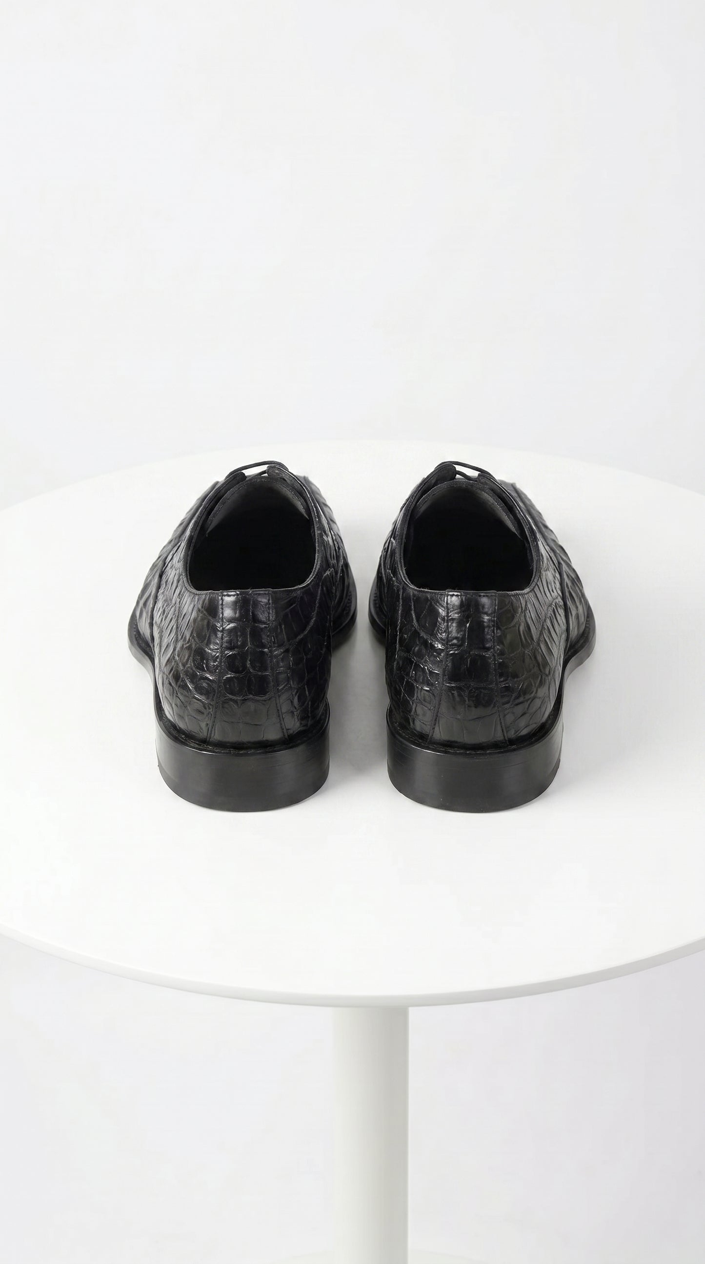 Men’s Los Altos Black Crocodile Bike Toe Dress Shoes, Exotic Formal Lace Up Shoes