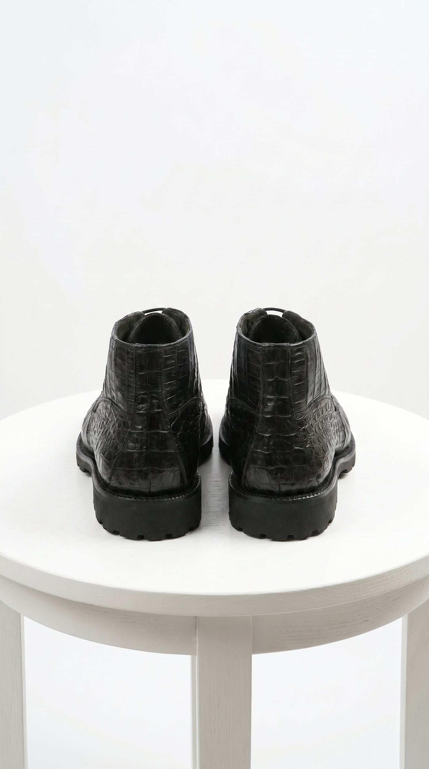 Men’s Los Altos Black Genuine Caiman Crocodile Hornback Ankle Boots, Exotic Lace Up Western Boots