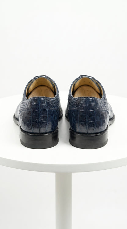 Men’s Los Altos Navy Caiman Hornback Dress Shoes with Plain Toe, Exotic Formal Lace Up Shoes