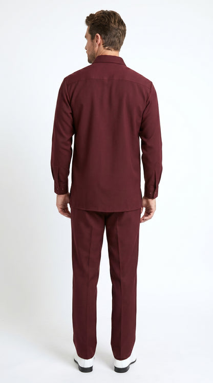 Men’s Apollo King Burgundy 2 Piece Walking Suit with Long Sleeve Shirt Jacket and Matching Pants