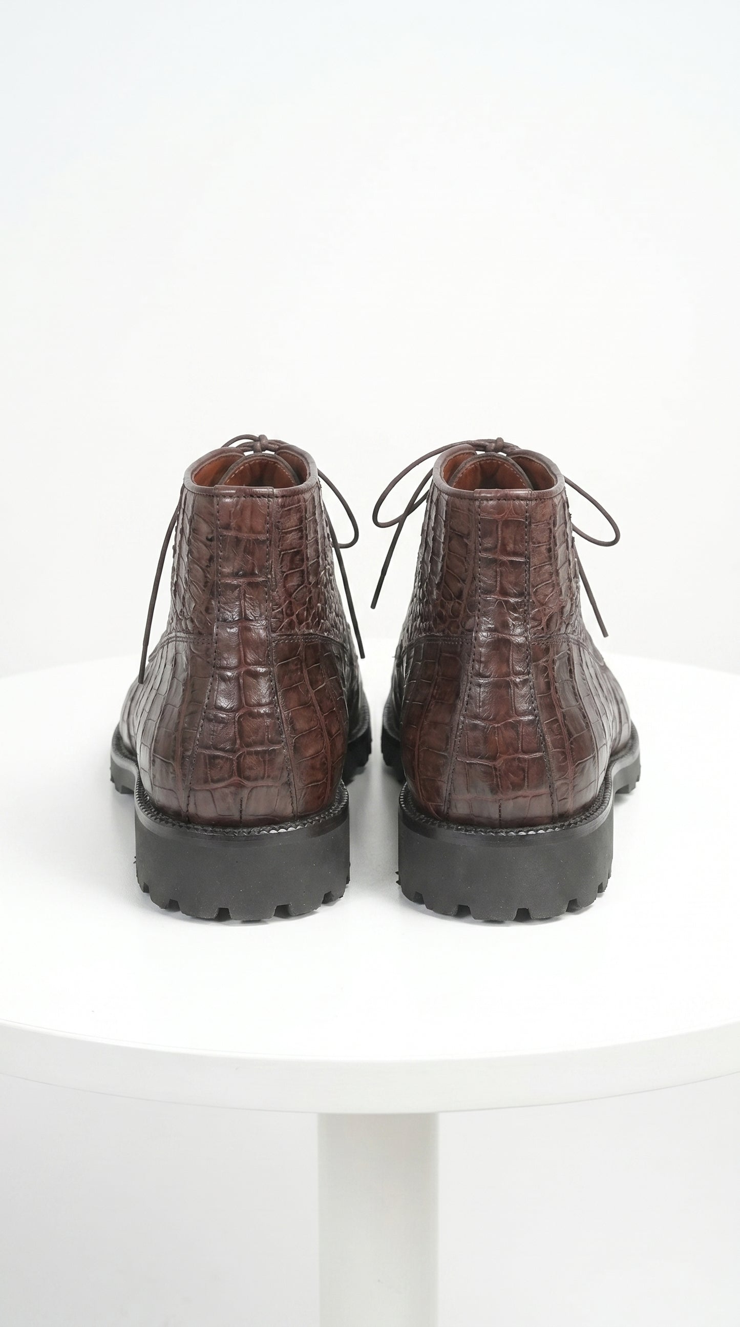 Men’s Los Altos Brown Genuine Caiman Crocodile Belly Ankle Boots, Exotic Lace Up Western Boots