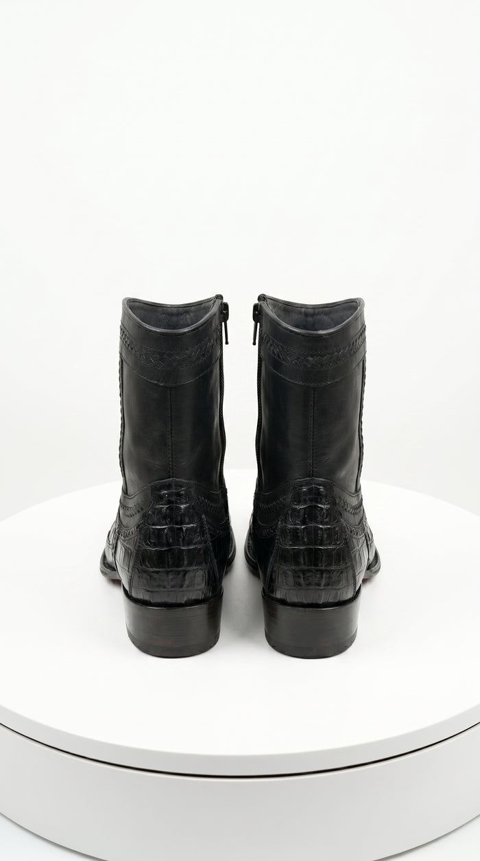 Men’s Los Altos Black Caiman Tail Short Cowboy Boots, Western Dress Boots