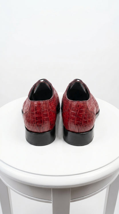 Men’s Los Altos Wine Burgundy Crocodile Lace Up Dress Shoes, Exotic Formal Wedding Shoes