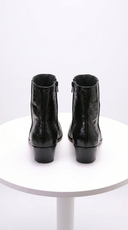 Men’s Los Altos Black Genuine Ostrich Leg Leather Ankle Boots, Exotic Western Dress Boots