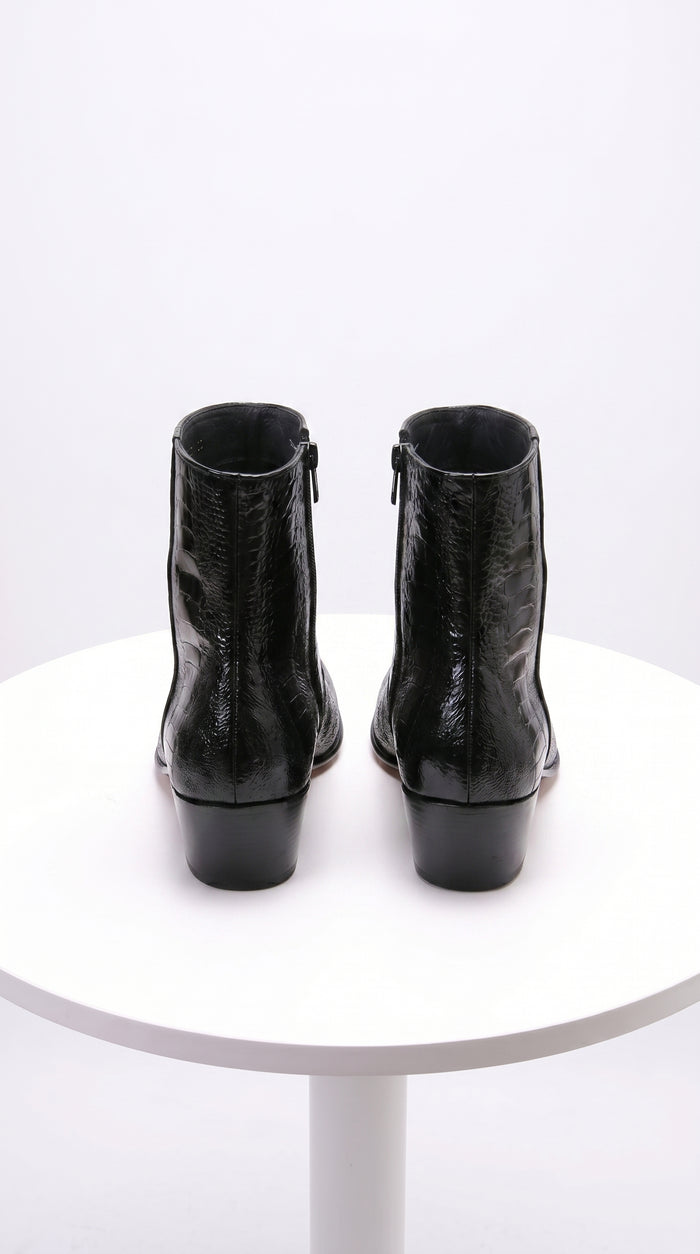 Men’s Los Altos Black Genuine Ostrich Leg Leather Ankle Boots, Exotic Western Dress Boots