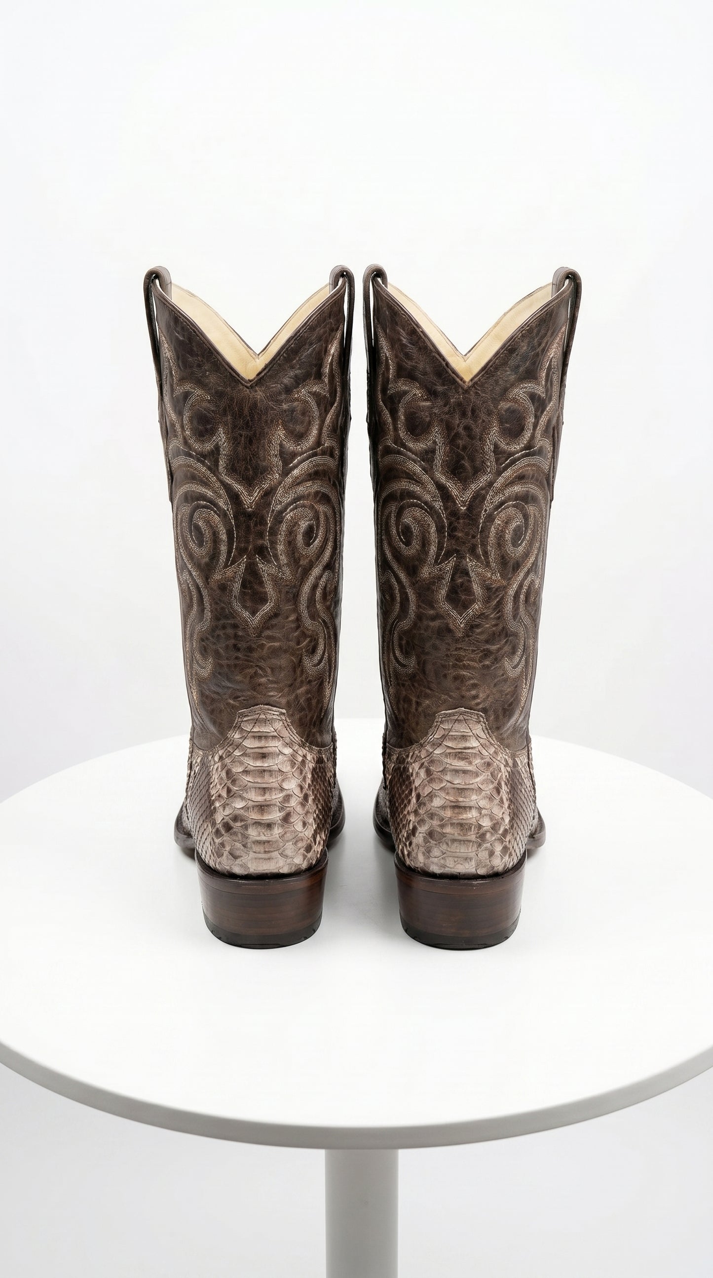 Men’s Los Altos Brown Rustic Python Snip Toe Cowboy Boots, Western Dress Boots