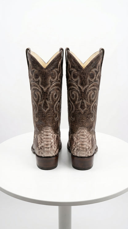 Men’s Los Altos Brown Rustic Python Snip Toe Cowboy Boots, Western Dress Boots