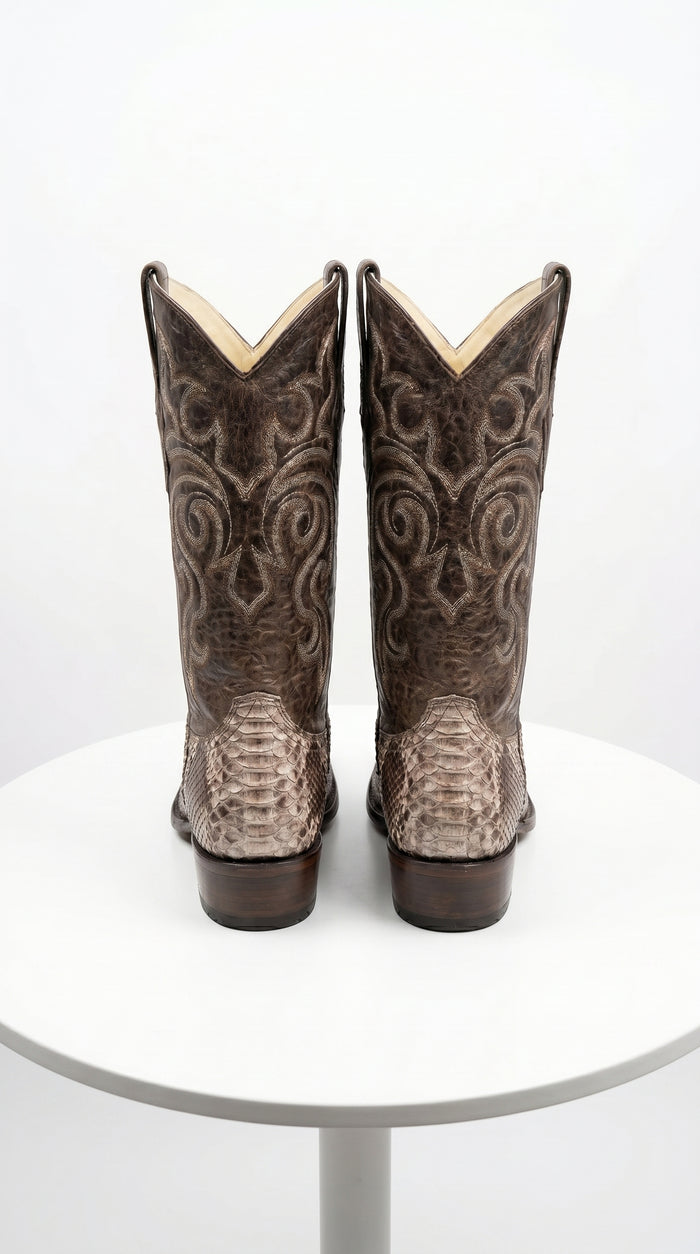 Men’s Los Altos Brown Rustic Python Snip Toe Cowboy Boots, Western Dress Boots