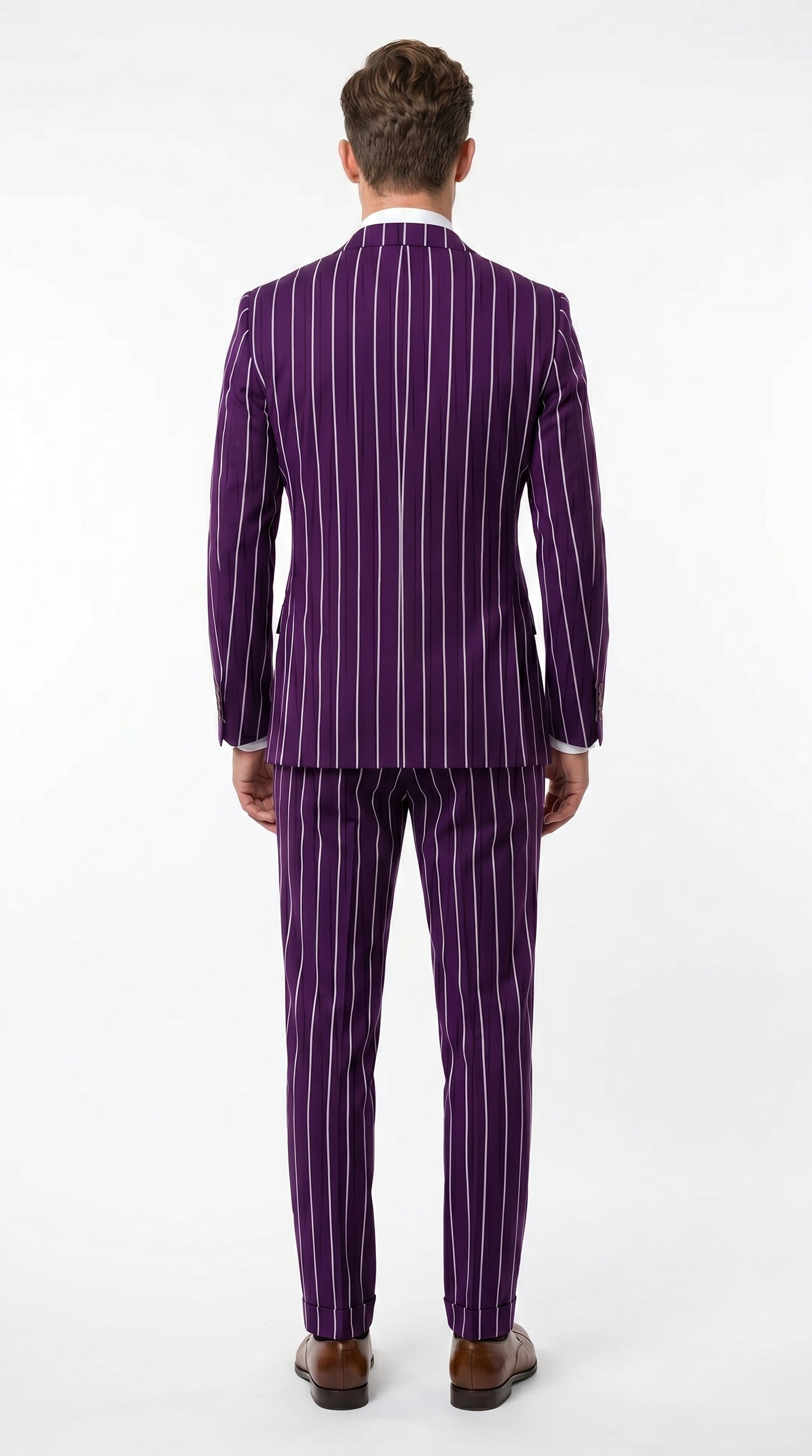 Men’s Dark Purple Pinstripe Double Breasted 1920s Gangster Suit, Vintage Formal Dress Suit