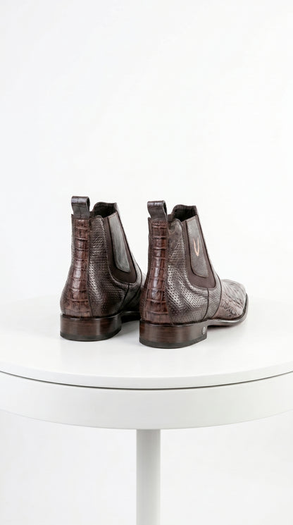 Men’s Brown Vestigium Caiman Belly Chelsea Boots, Genuine Exotic Dress Ankle Boots