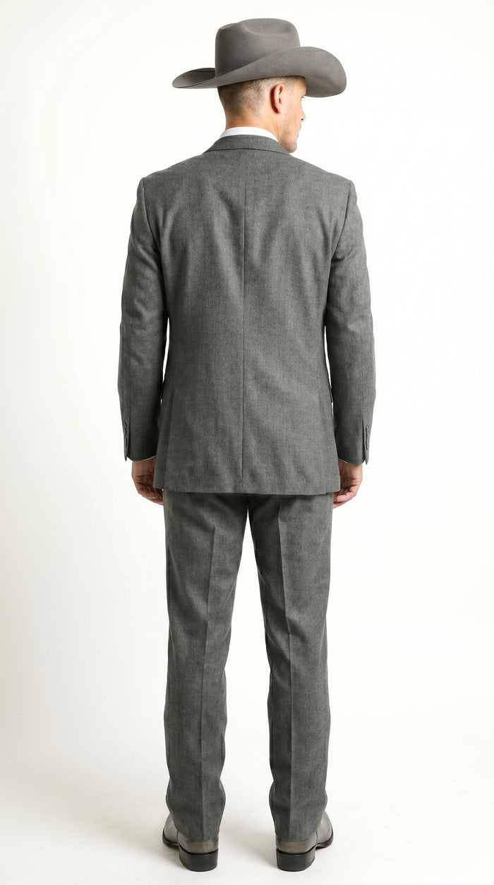 Men’s Grey 2 Button Trim Cowboy Tuxedo with Vest, Western Wedding Formal Suit