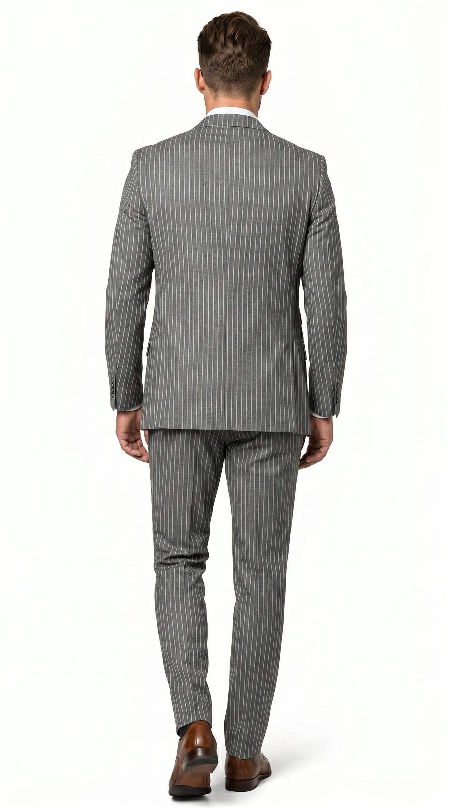 Men’s Grey Pinstripe Double Breasted Vest Suit 2 Button Gangster Style Formal Suit