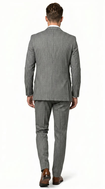 Men’s Grey Pinstripe Double Breasted Vest Suit 2 Button Gangster Style Formal Suit
