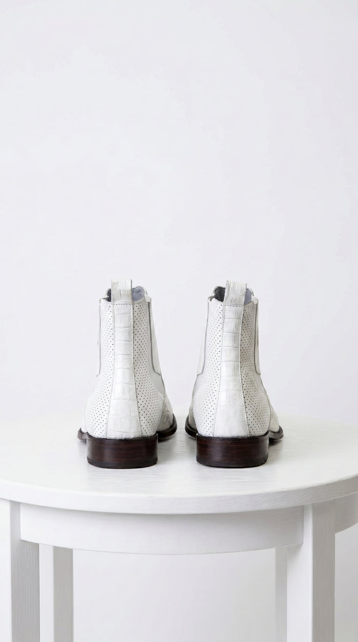 Men's Handmade White Vestigium Boots Genuine Caiman Belly Chelsea Boots