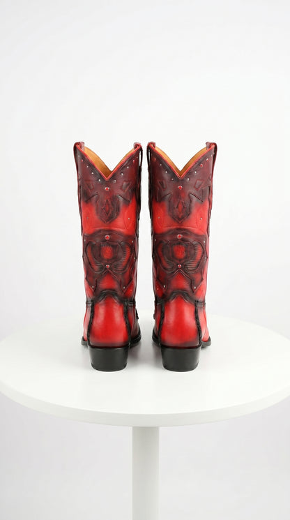 Men’s King Exotic Burnished Red Genuine Sharkskin Cowboy Boots with 3X Toe
