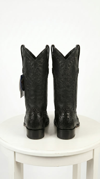 Men’s Black Ostrich Leg Cowboy Boots with Snip Toe, Western Dress Boots